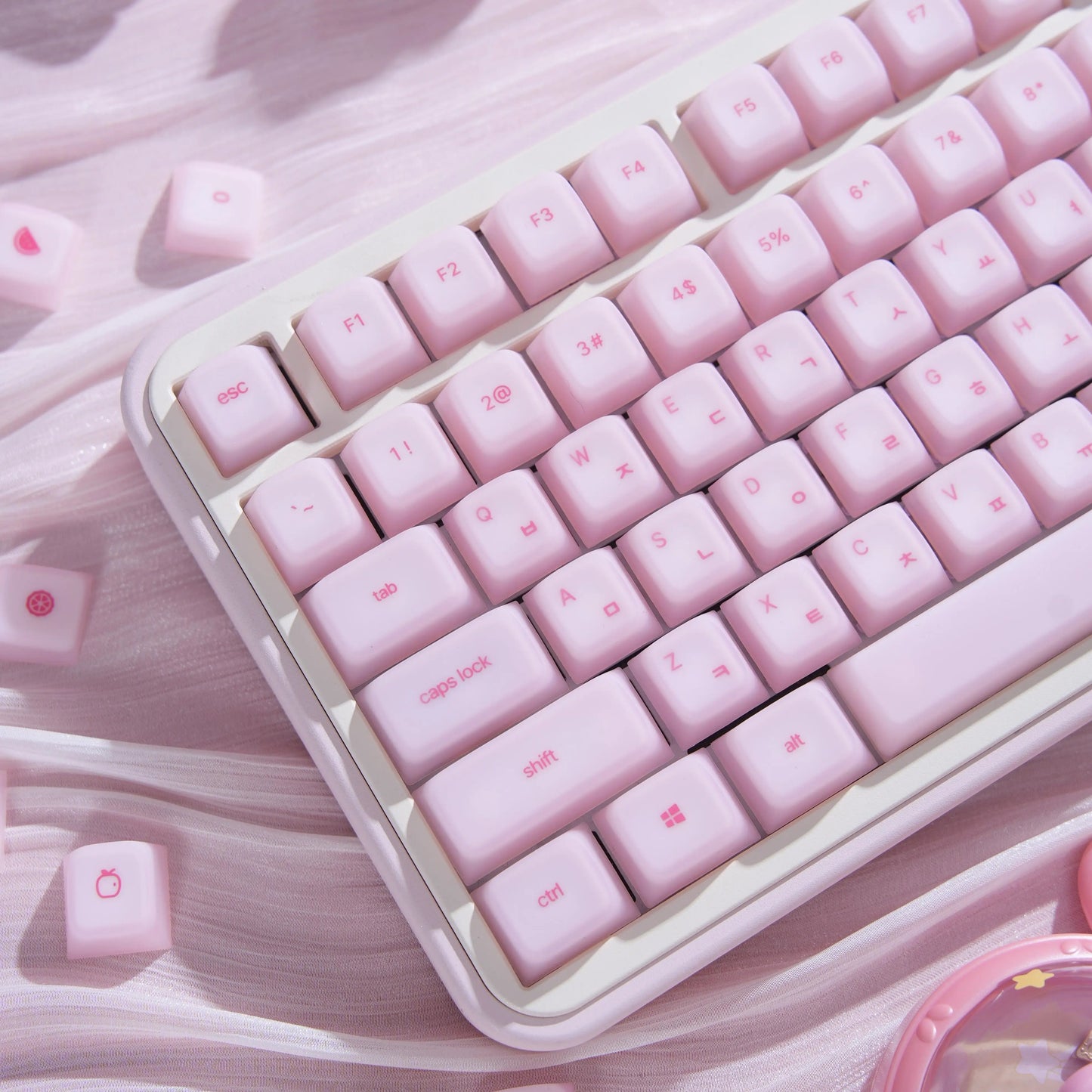 113 Keys Korean Hangul Keycaps Pink Silicone PC Cherry Profile Keyboard