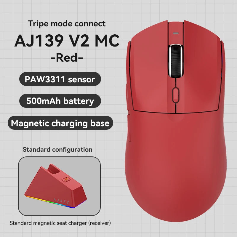MC Wireless Gaming Mouse Tri Mode Bluetooth 2.4G USB C Right Hand Magnetic Stand