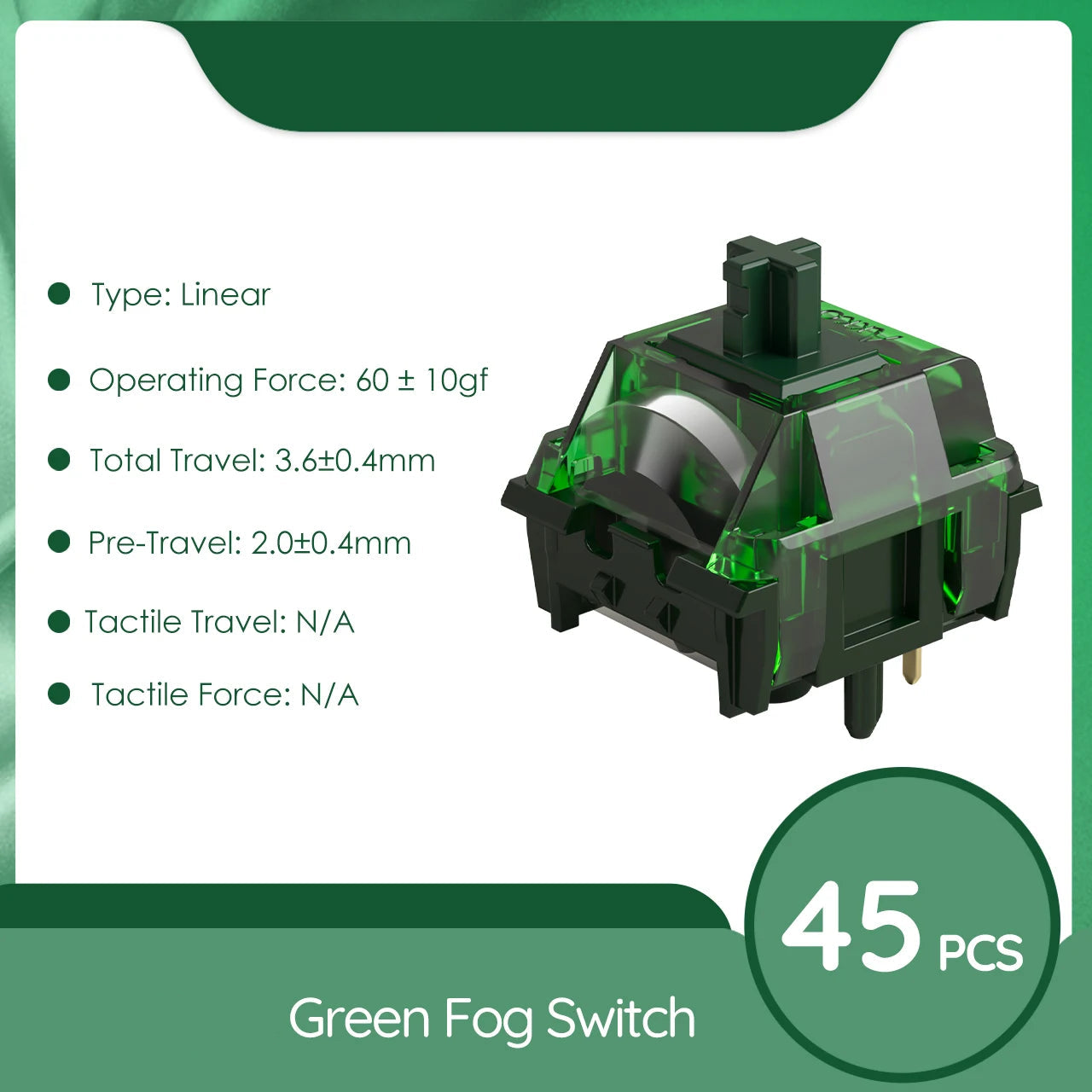 Green Fog 60G Heavy Linear Switches 5 Pin Lubed For MX Mechanical Keyboard 45pc