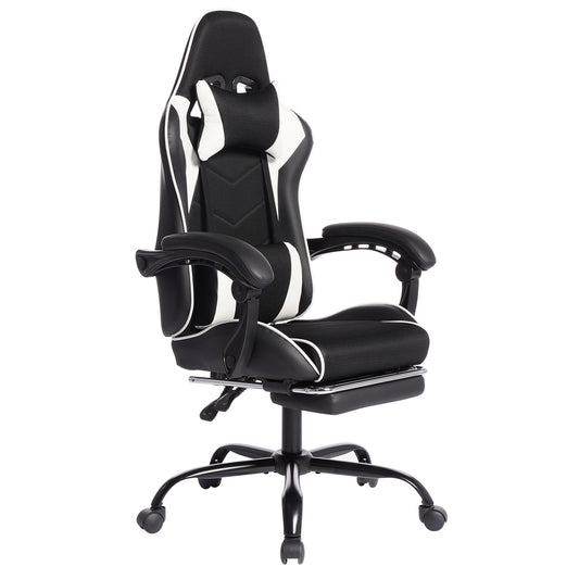 Ergonomic Esports Gaming Chair With Massage Lumbar Pillow PU Leather White Racing Style