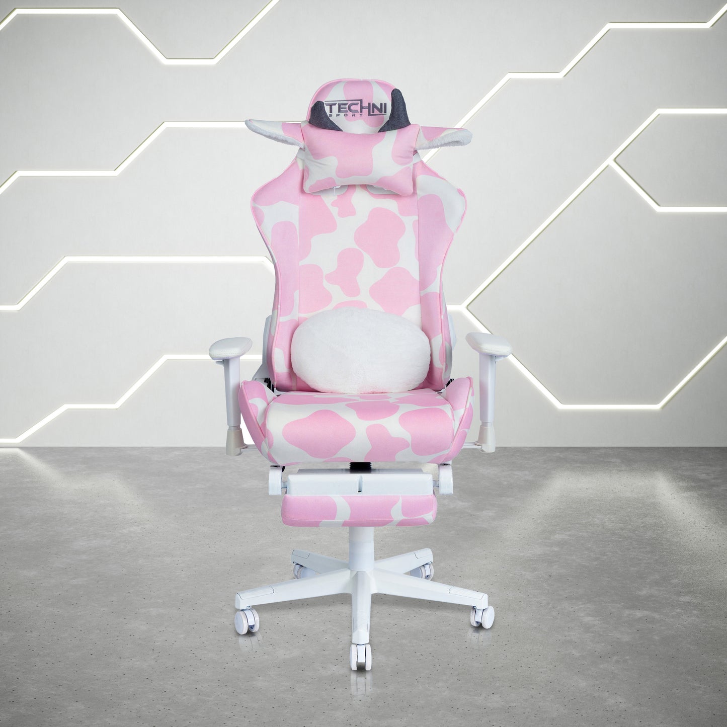 Pink COW Series Gaming Chair with Footrest