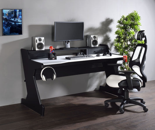 Bigga Black And White Gaming Desk With 59 Inch Width And Sturdy MDF Metal Frame