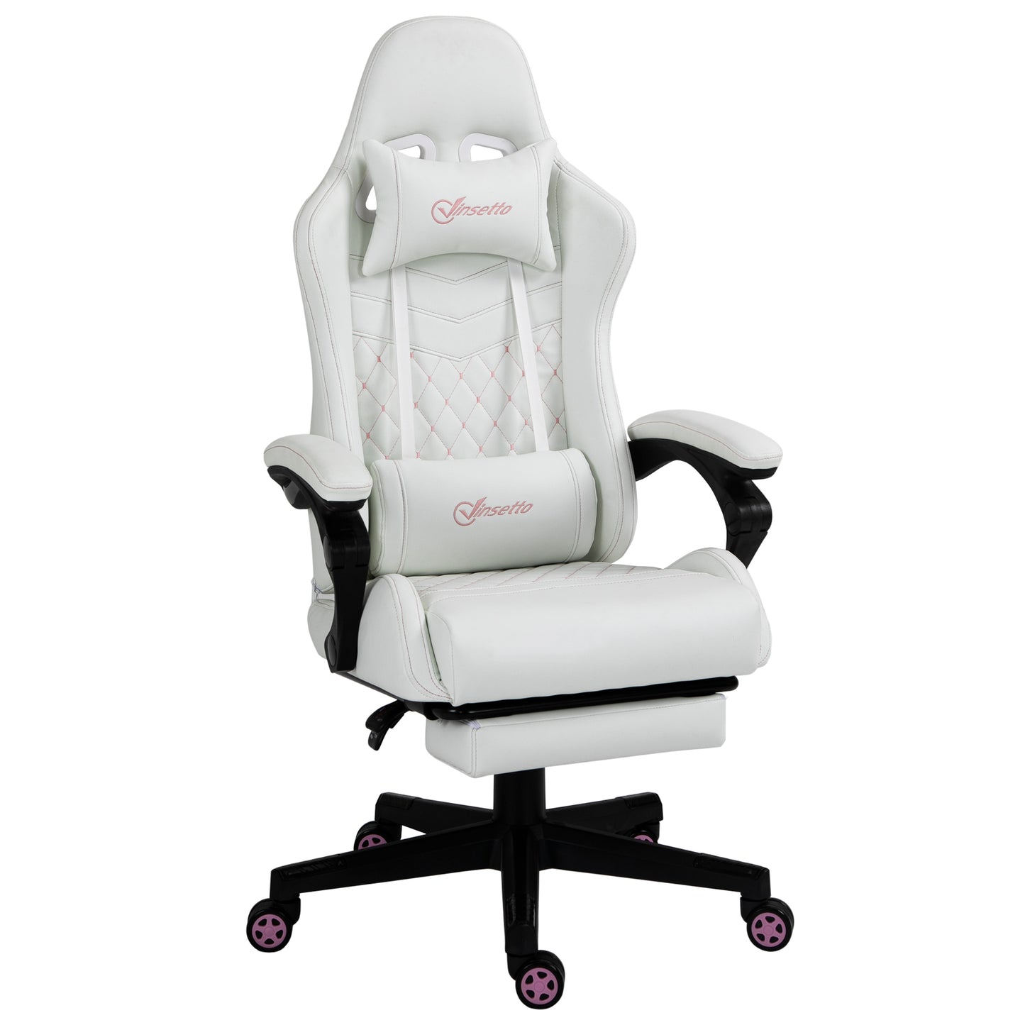 High Back  Leather Gaming Chair White/Pink