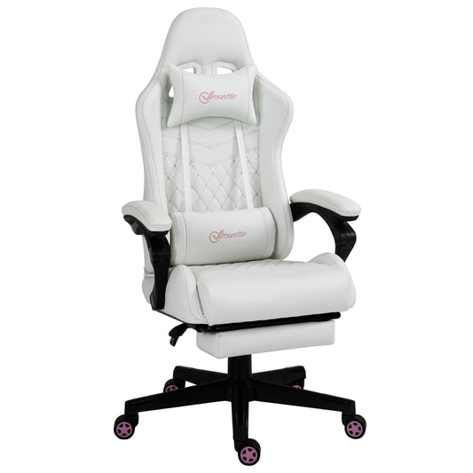 High Back  Leather Gaming Chair White/Pink