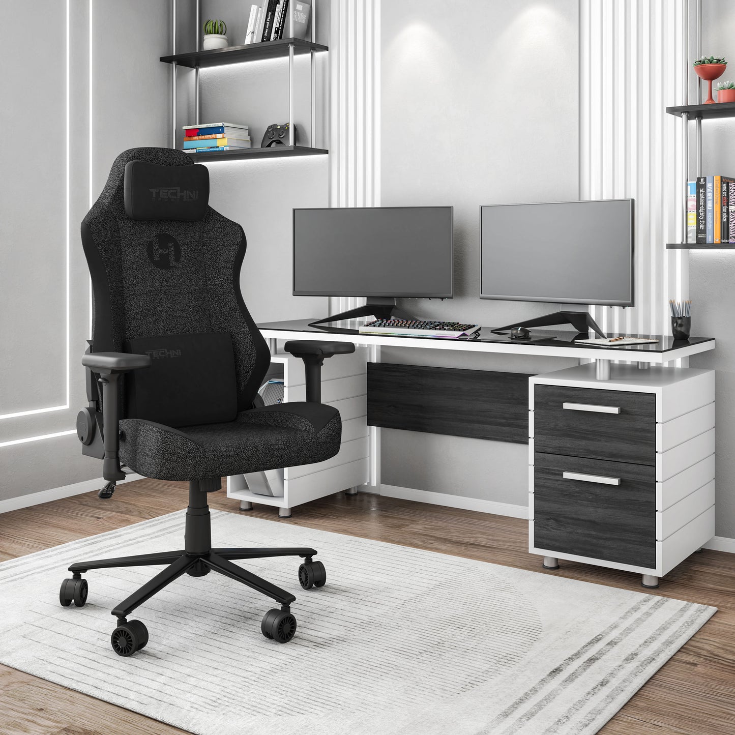 Fabric Memory Foam Gaming Chair With Adjustable Height Black